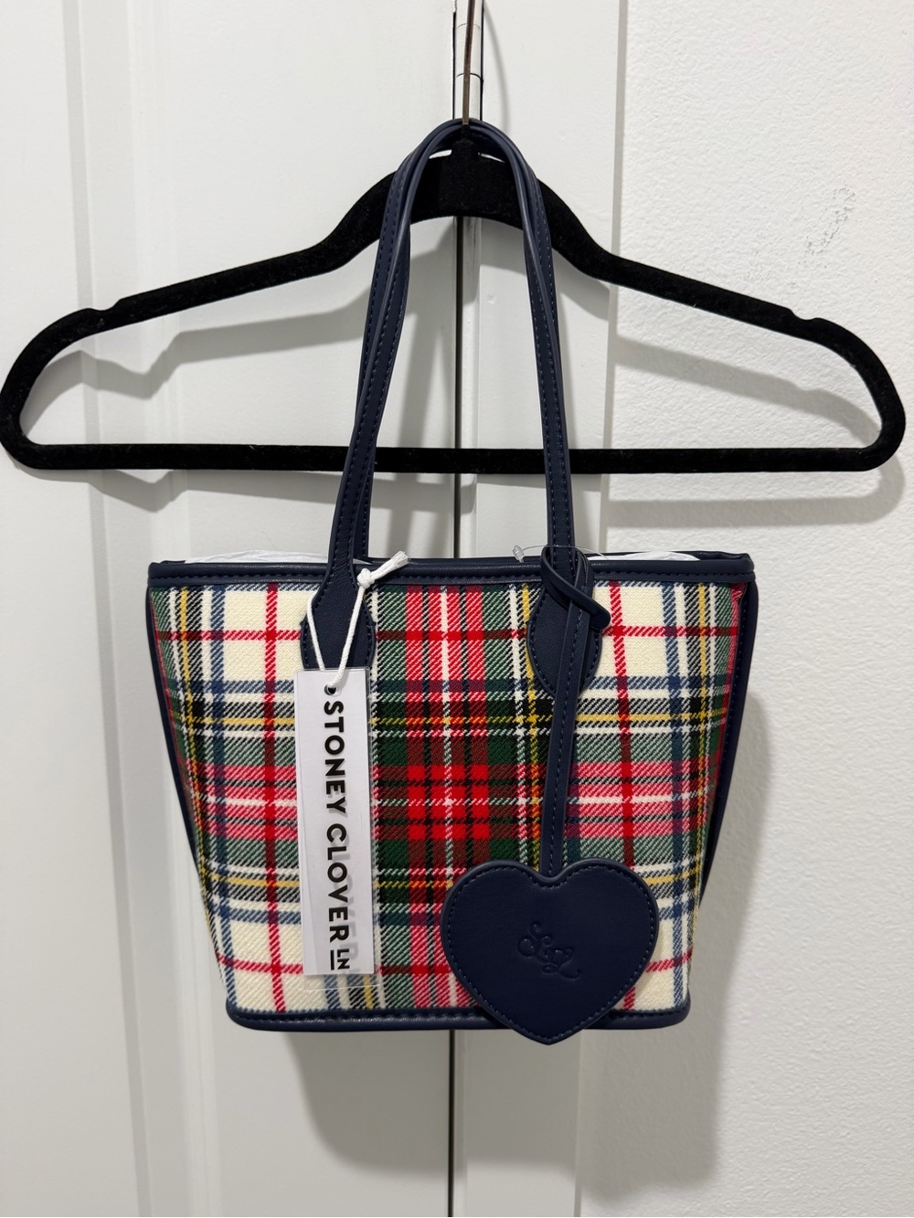 NWT Stoney Clover Lane
Faux Leather Trim Plaid Little Tote Bag - Picture 4 of 11